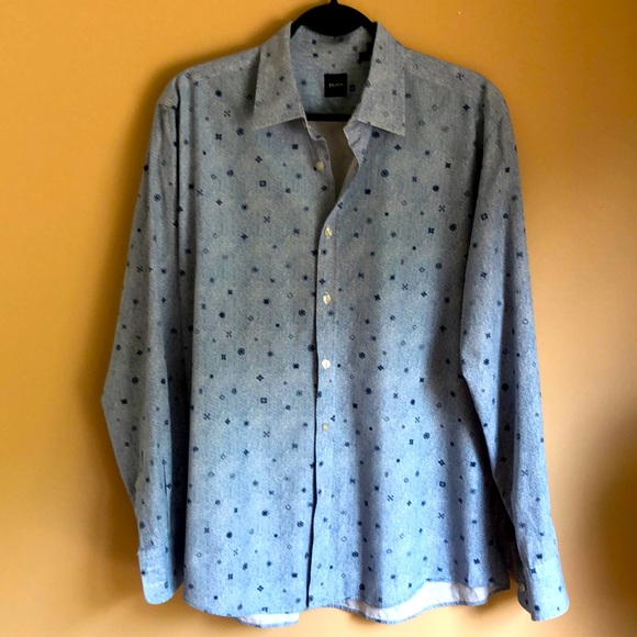 Blue Mens Paisley Shirt By Hugo Boss Black label - Picture 3 of 8